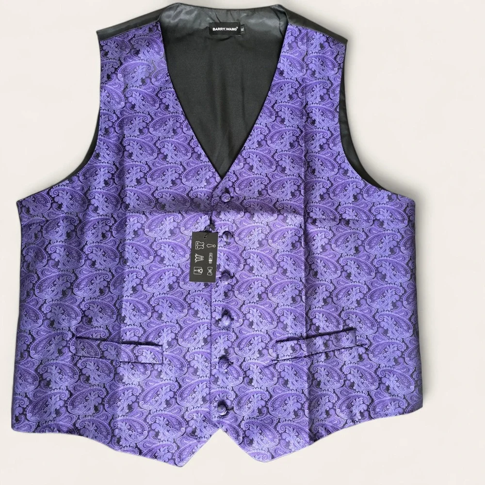 Hi-Tie & Barry Wang Mens Vest Lot 7pc Paisley Jacquard XL/L Multi Formal Wedding